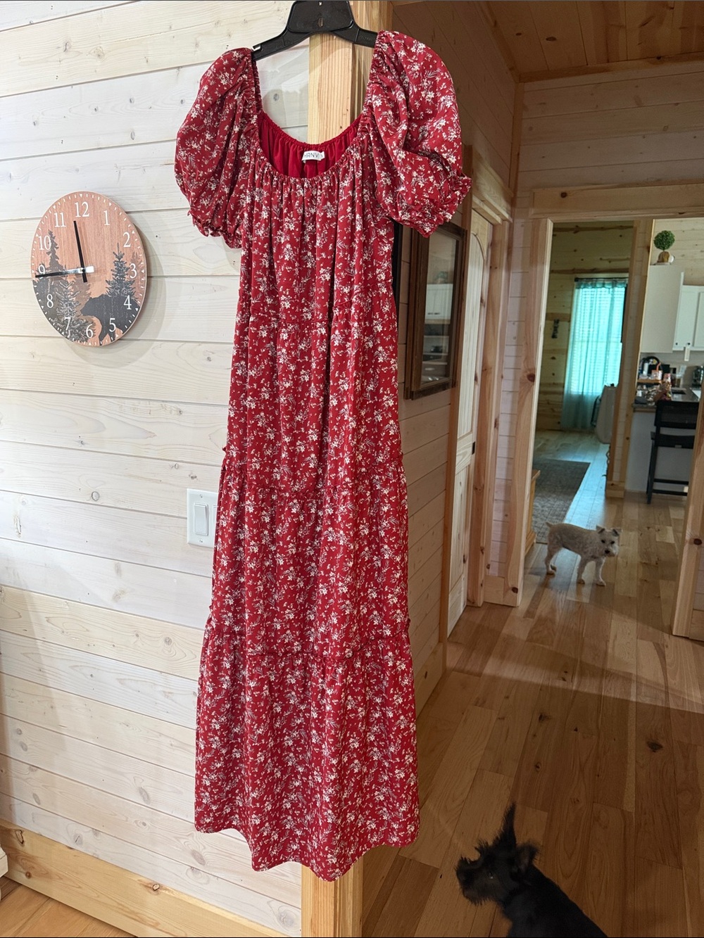 Red Floral Maxi Dress with Puff Sleeves